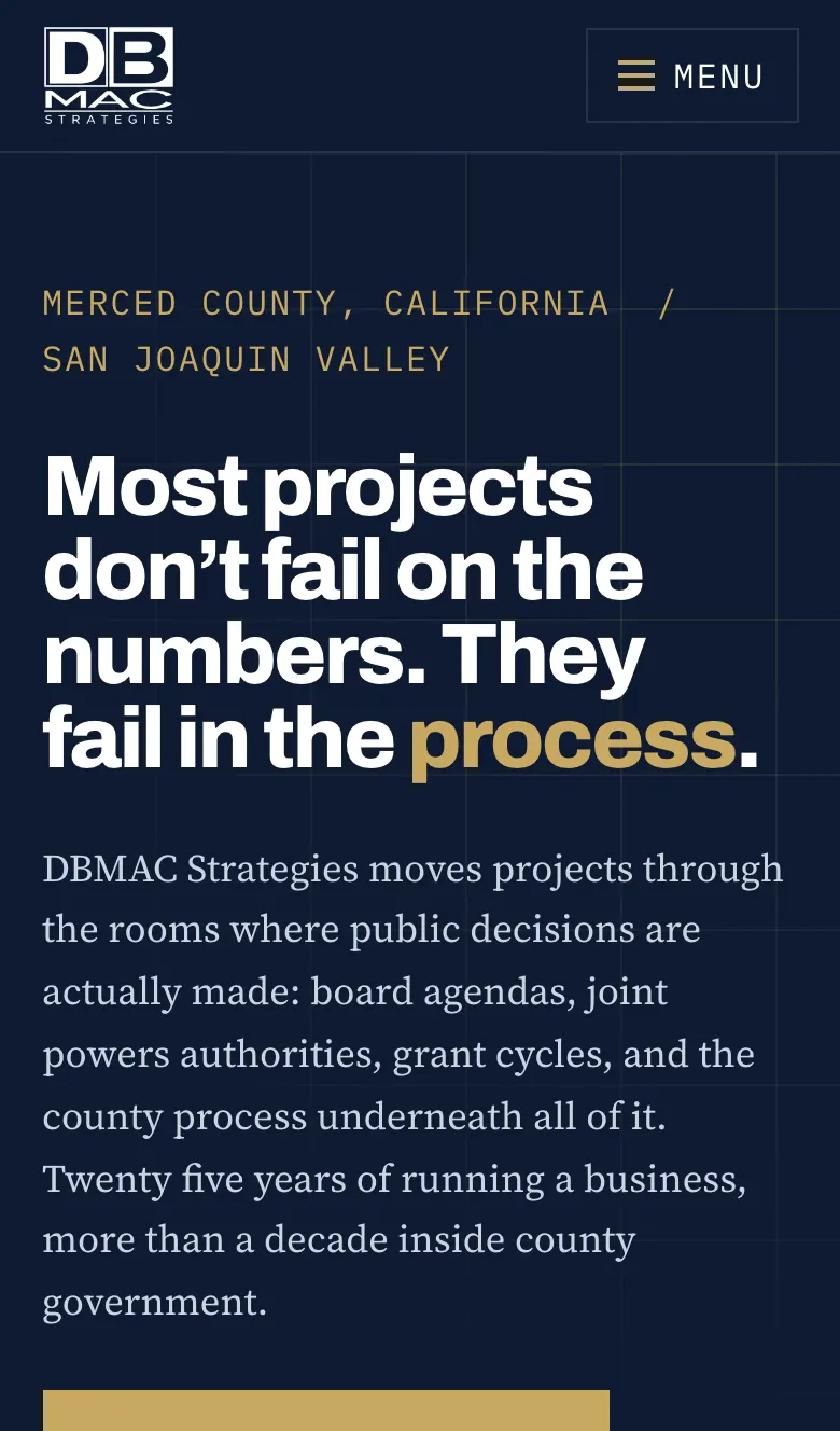 The DBMAC Strategies home page on a phone