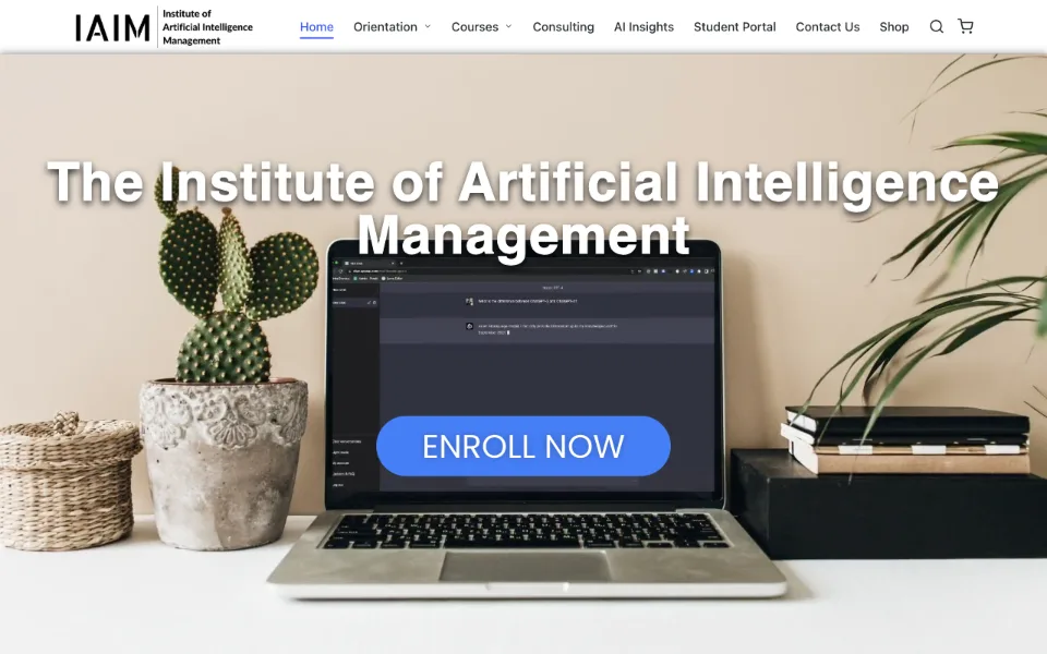 The The Institute of Artificial Intelligence Management home page on a desktop screen, captured October 15, 2026