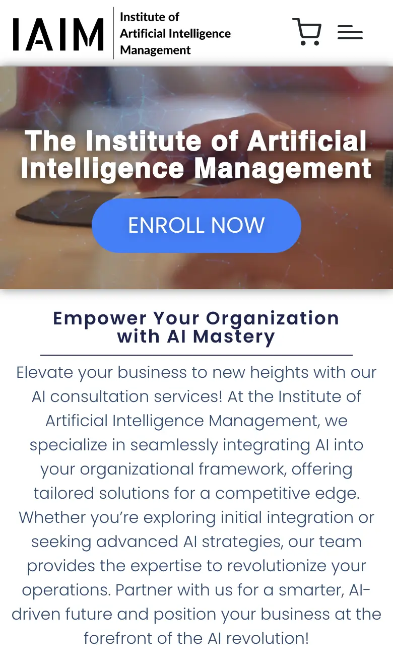 The The Institute of Artificial Intelligence Management home page on a phone